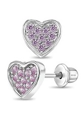 lovely silver pave heart pink cubic zirconia birthstone baby earrings